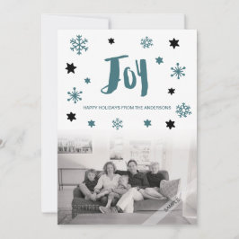 Charming Trendy Joy Blue Green Holiday Foto Feiertagskarte
