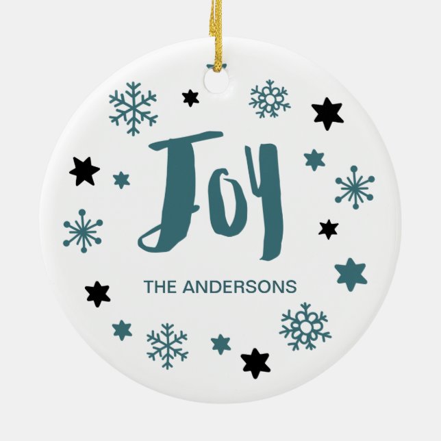 Charming Trendy Joy Blue Green Holiday Keramikornament (Hinten)