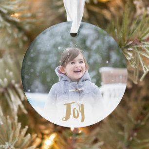 Charming Trendy Joy Holiday Foto Ornament