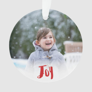 Charming Trendy Joy Red Holiday Foto Ornament