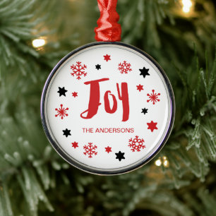 Charming Trendy Joy Red Holiday Silbernes Ornament