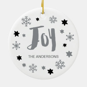 Charming Trendy Joy Silver Gray Holiday Keramik Ornament