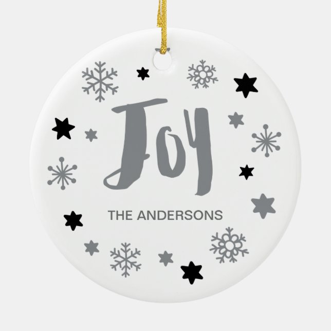 Charming Trendy Joy Silver Gray Holiday Keramik Ornament (Hinten)