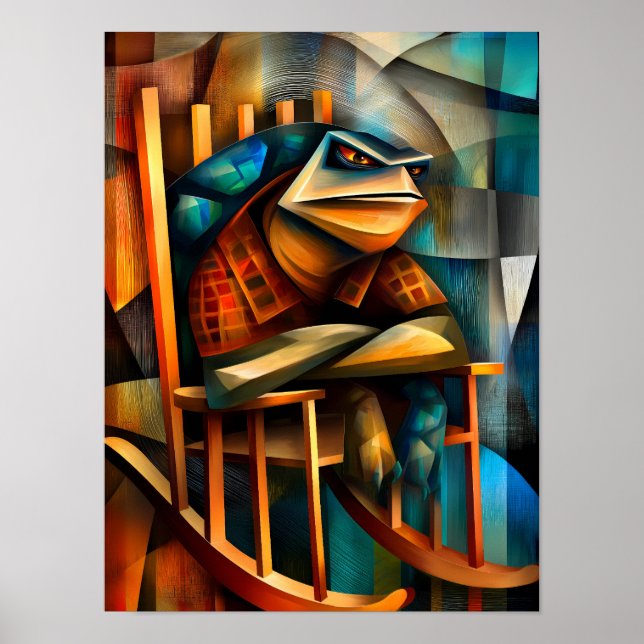 Charming Turtle - Kubist Curmudgeon Rocking Stuhl Poster (Vorne)