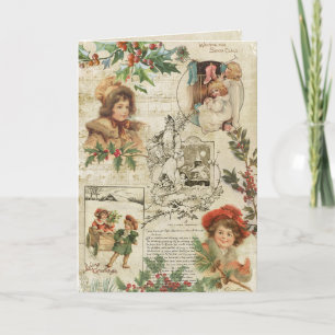 Charming Vintage Christmas Ephemera Collage Feiertagskarte