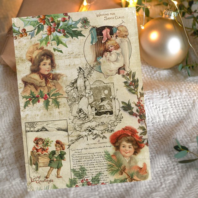 Charming Vintage Christmas Ephemera Collage Feiertagskarte (Von Creator hochgeladen)