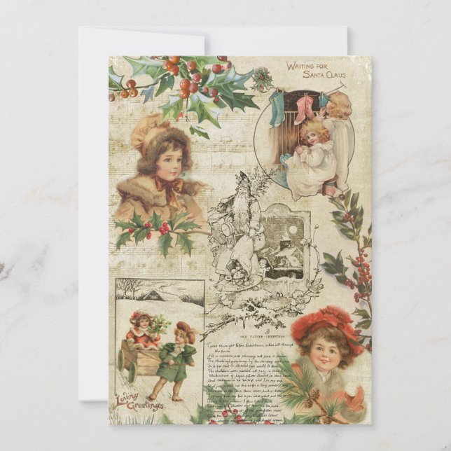 Charming Vintage Christmas Ephemera Collage Feiertagskarte (Vorderseite)
