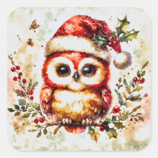 Charming Vintage Christmas Owl Quadratischer Aufkleber