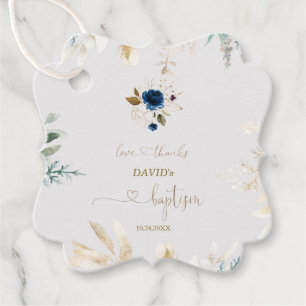 Charming Watercolor Blue Floral Gold Taufe Geschenkanhänger