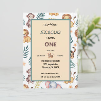 Charming Watercolor Jungle Safari Tiere Geburtstag Einladung