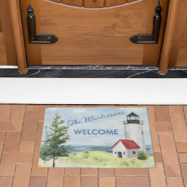 Charming Watercolor Lighthouse Scene Name Fußmatte