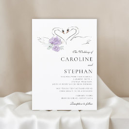 Charming Watercolor Swan Couple Wedding Announceme Einladung