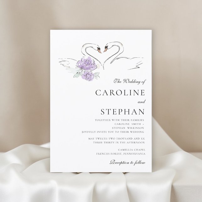 Charming Watercolor Swan Couple Wedding Announceme Einladung (Von Creator hochgeladen)