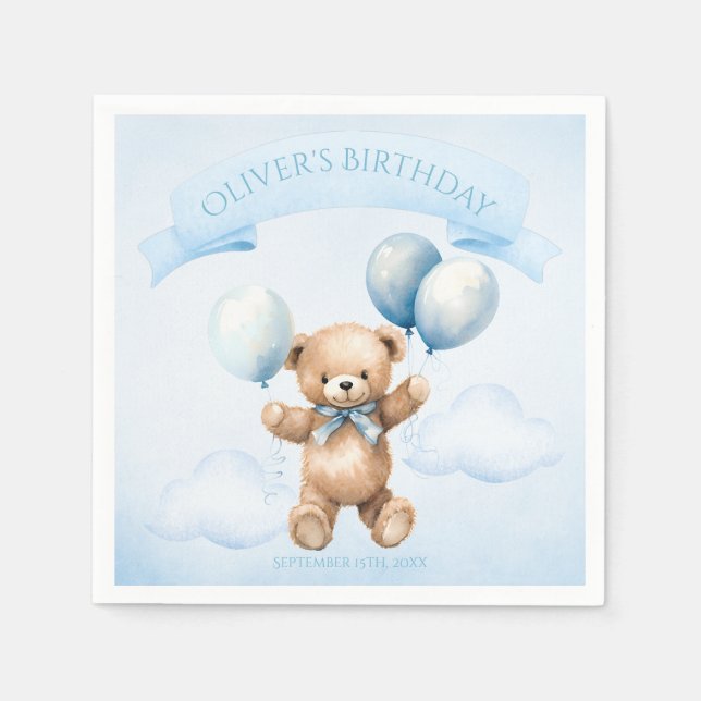 Charming Watercolor Teddy Bear First Birthday Serviette (Vorderseite)