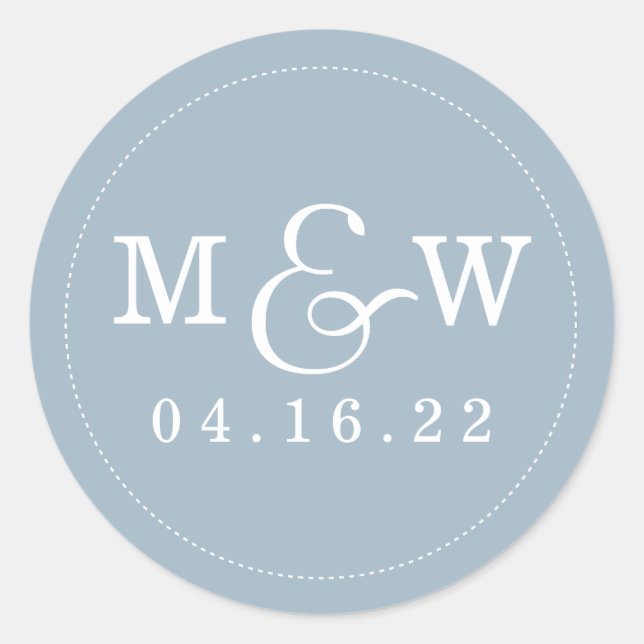Charming Wedding Monogram Sticker Dusty Blue (Vorderseite)