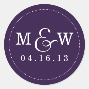 Charming Wedding Monogram Sticker Eggplant Lila