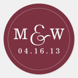 Charming Wedding Monogram Sticker - Wine Red