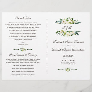 Charming White Blooming Floral Wedding Programm Flyer