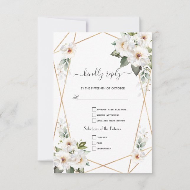 Charming White Blume Rose Gold Hochzeit RSVP Karte (Vorderseite)
