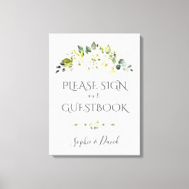 Charming White Cream Floral Gästebuchunterschrift Leinwanddruck