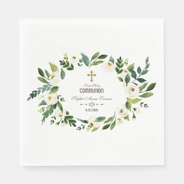 Charming White Floral Wreath Heilige Kommune Serviette (Vorderseite)