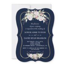 Charming White Pink Roses Navy Blue Gold Hochzeit