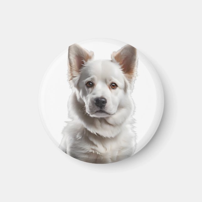 Charming White Shepherd Puppy Portrait Magnet (Vorne)