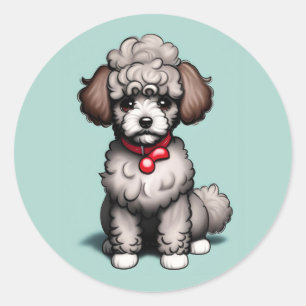 Charming White Toy Poodle auf hellblauem Hintergru Runder Aufkleber