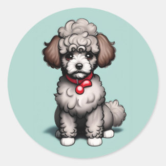 Charming White Toy Poodle auf hellblauem Hintergru Runder Aufkleber