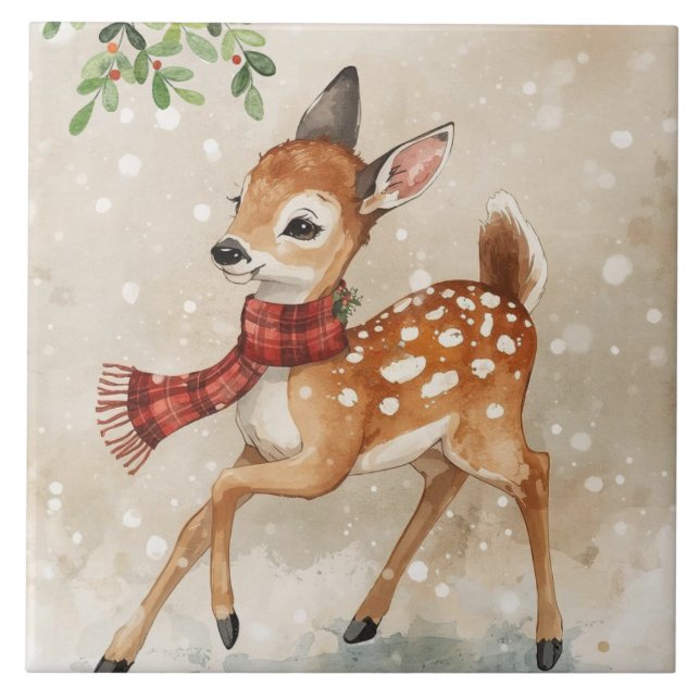 Charming Woodland Fawn Keramik Tile Fliese (Vorderseite)