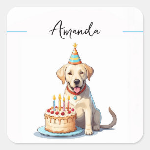 Charming Yellow Labrador Retriever Birthday Quadratischer Aufkleber