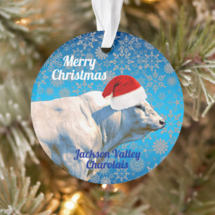 Charolais Bull in Weihnachtsmannmütze Weihnachtssc Ornament