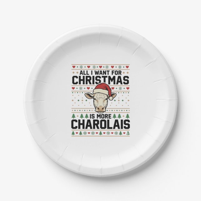 Charolais-Weihnachtskuh-Hässlicher-Schwester-Vekto Pappteller (Vorderseite)