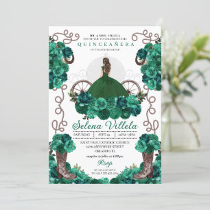 Charra Princess Green Floral Boots Quinceañera Einladung