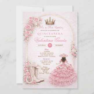 Charra Western Quince Blush Rosa Quinceañera Einladung