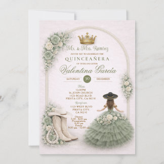 Charra Western Quince Sage Grün Quinceañera Mädche Einladung