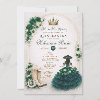 Charra Western Quince Smaragdgrün Quinceañera Einladung