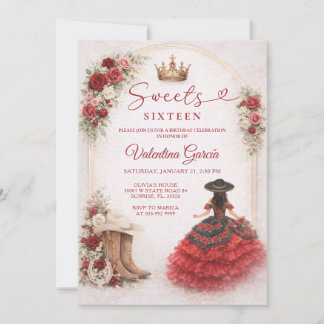 Charra Western Sweet Sixteen Rote Rosen Geburtstag Einladung