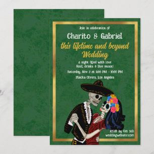 Charro Catrina Sugar Skulls tanzen Grüne Hochzeit Einladung