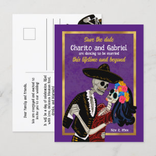 Charro Catrina Zuckerschädel Lila Save-the-Date Postkarte