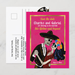 Charro Catrina Zuckerschädel Rosa Terminankündigun Postkarte