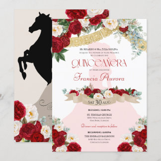 Charro Elegante Rote Blüte Quinceñera Einladung