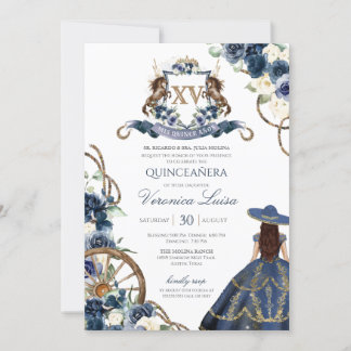 Charro Horse Wappen Royal Navy Blue Quinceañera Einladung