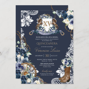 Charro Horse Wappen Royal Navy Blue Quinceanera In Einladung