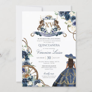 Charro Horse Wappen Royal Navy Blue Quinceanera In Einladung