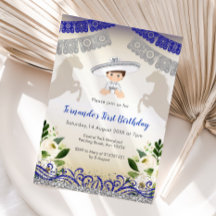 Charro Navy Blue Silver Einladung 1. Geburtstag