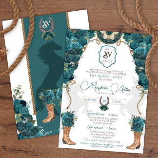 Charro Quinceañera, aquamariner grüner Western Einladung