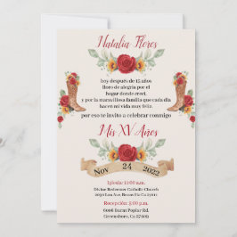 Charro Quinceanera Einladung, Rote Rosen