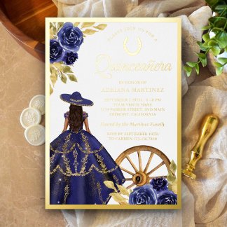 Charro Quinceanera Gold Folieneinladung