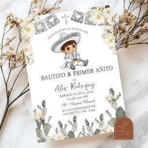 Charro Silber Weiße Mexikanische Bautizo und erste Einladung